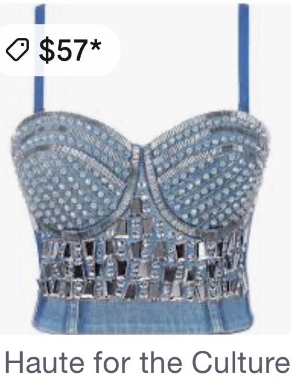 Blue Embellished Bustier Crop Top